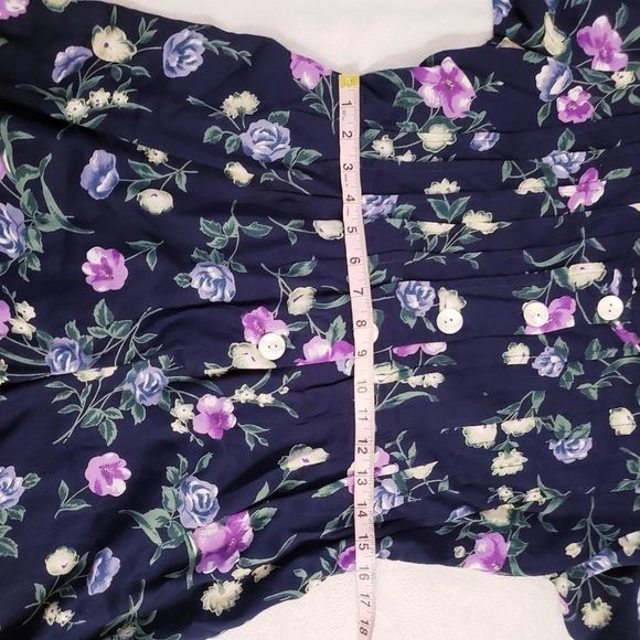 VINTAGE Basic Editions Med Navy Blue W/ Purple Flowers Button front Romper - Picture 11 of 16